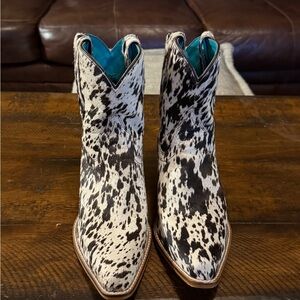 Myra Bag Black and White Cowhide Ankle Boots NWOT never worn